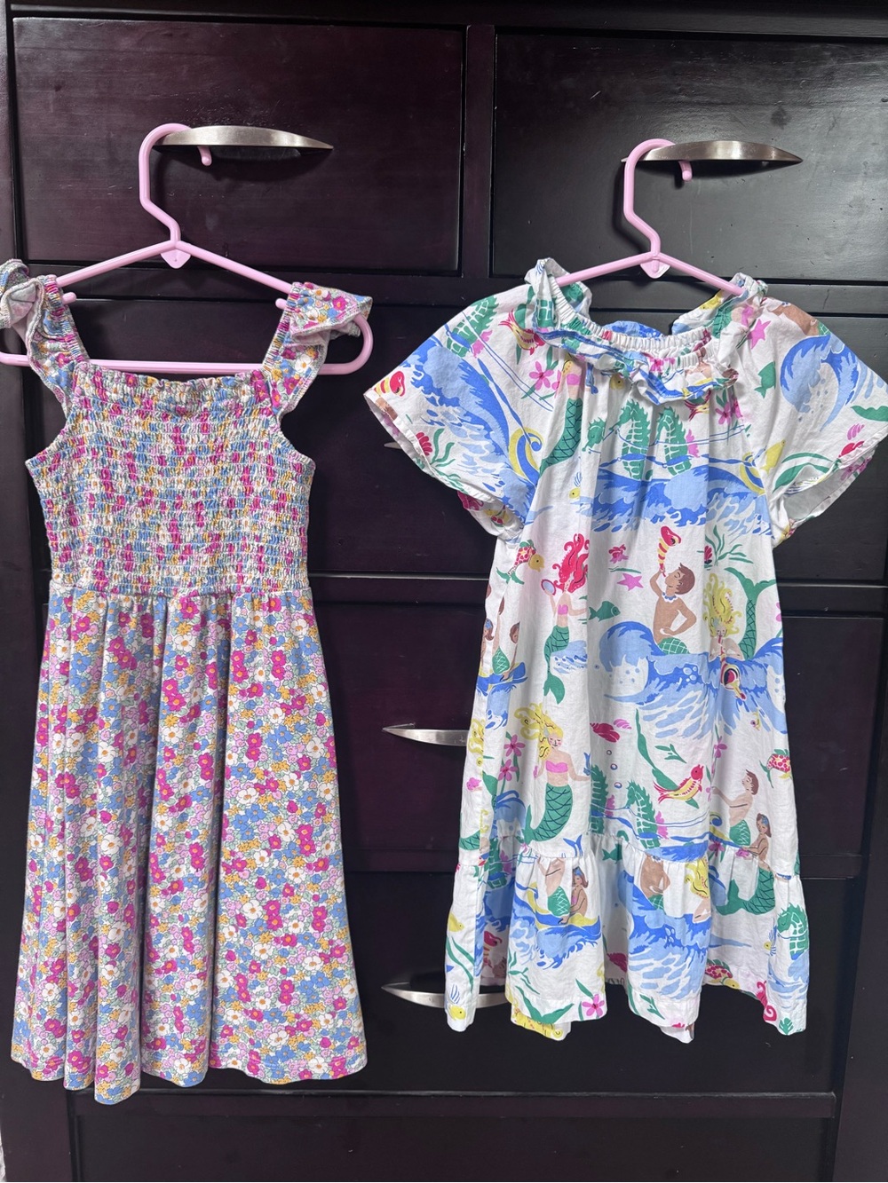 Mini Boden Pink Multicolor Floral Dress & White Multicolor Mermaid Print Dress